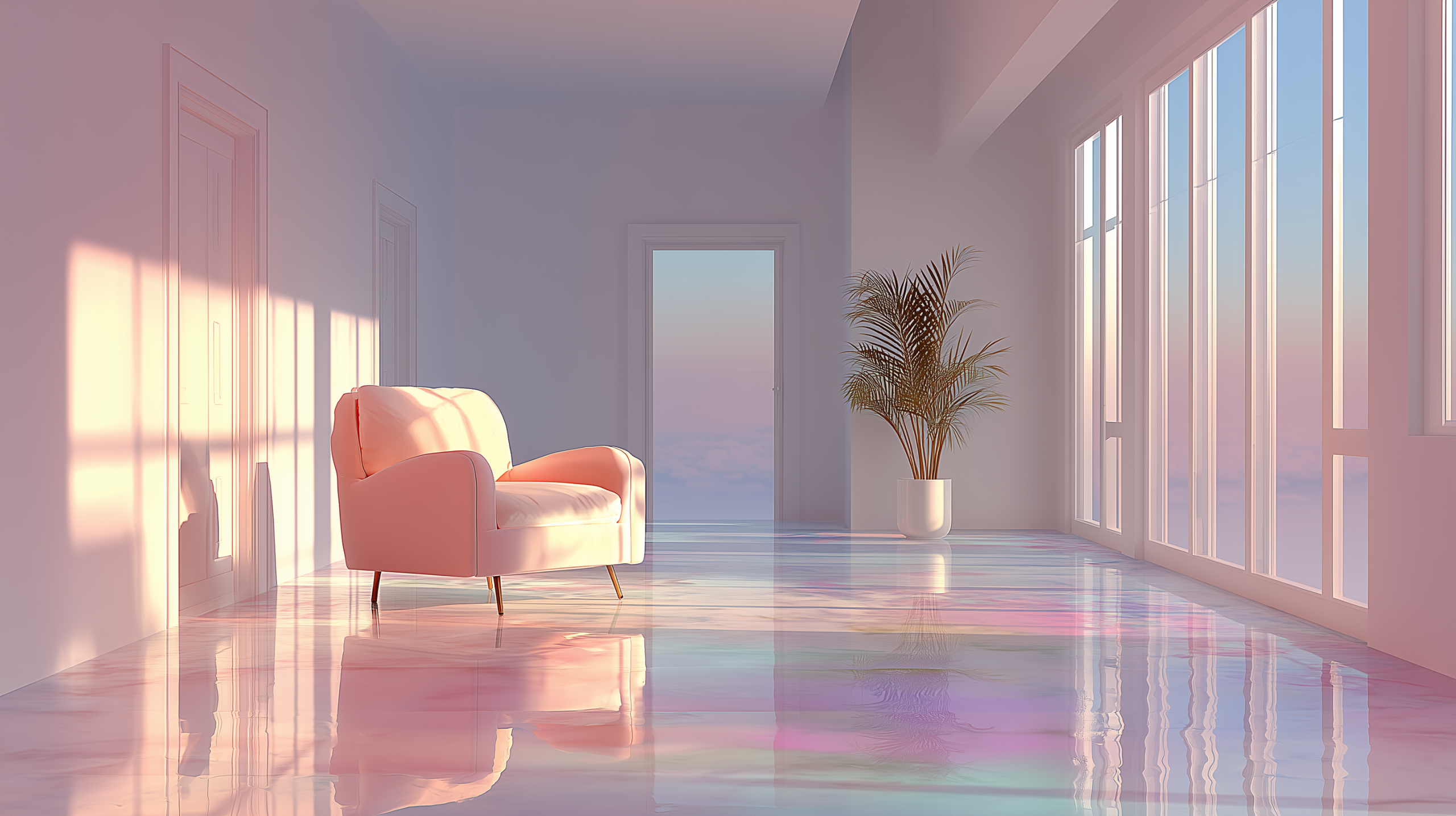 静かな朝、光の差す窓辺、柔らかな空気感